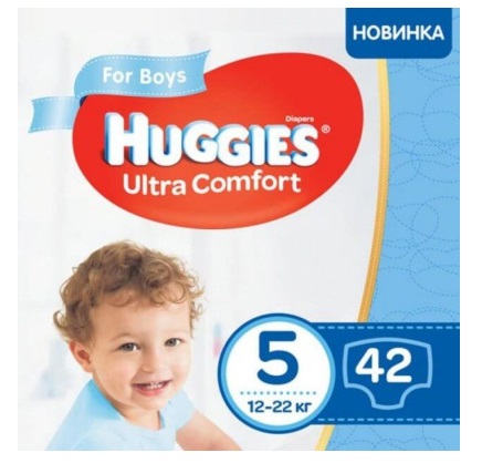 Подгузники для Мальчиков HUGGIES ULTRA COMFORT JUMBO №5 (12-22кг) 42шт