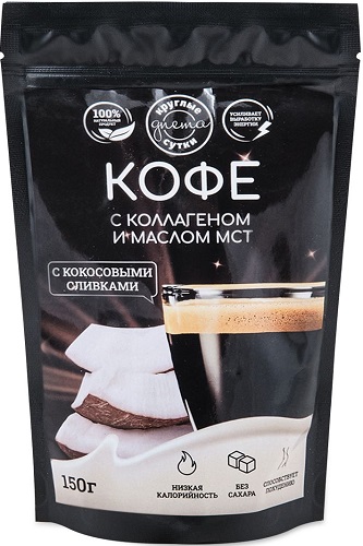 Круглые Сутки Кофе с Коллагеном и маслом МСТ 150г зиппак