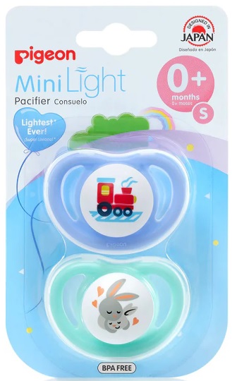 Соска-Пустышка Силиконовая PIGEON Mini Light 0м+ Паровозик и Зайчики 2шт