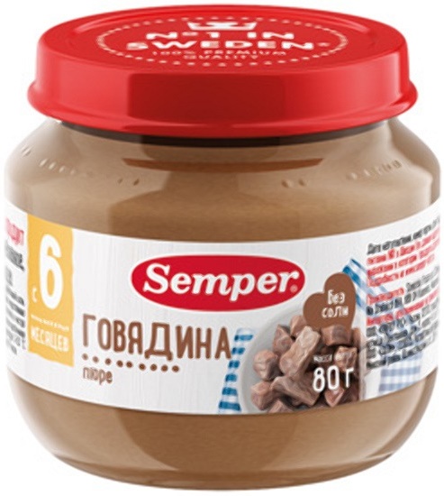 Semper Пюре мономясо Говядина 80 г с 6 мес банка стекло