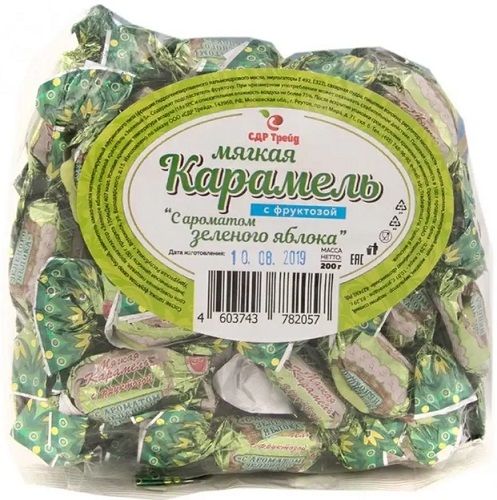 Мягкая карамель с ароматом Зеленого яблока с фруктозой 200г