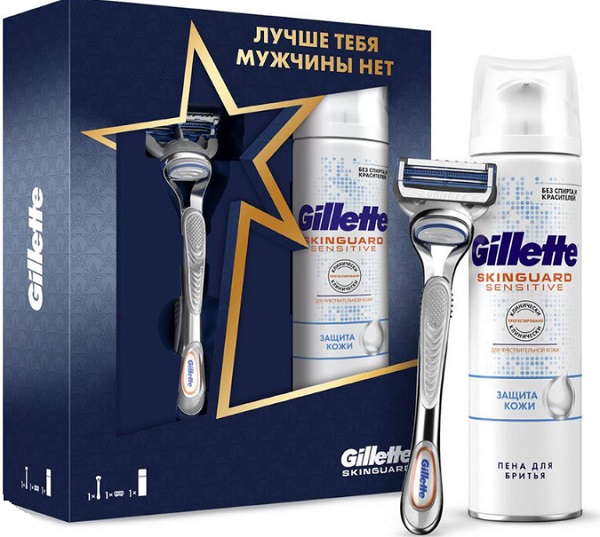Подарочный набор GILLETTE  Skinguard Sensitive станок для бритья + пена для бритья с Алоэ 81768772