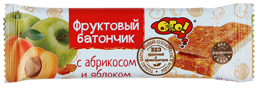 ОГО!Фруктовый батончик  с яблоком и абрикосом 30г