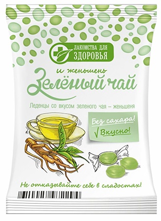 Лакомства для здоровья Леденцы со вкусом Зеленого чая и женьшеня 50г без сахара