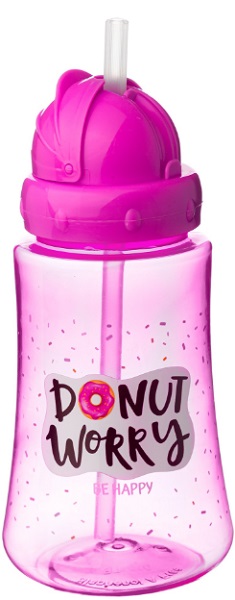 Поильник 9м+ BABY PLANET С трубочкой и откидной крышкой 330мл DONUT WORRY розовый арт.8488/2