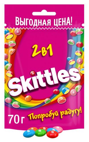 SKITTLES Драже 2в1 в сахарной глазури ассорти 70 гр
