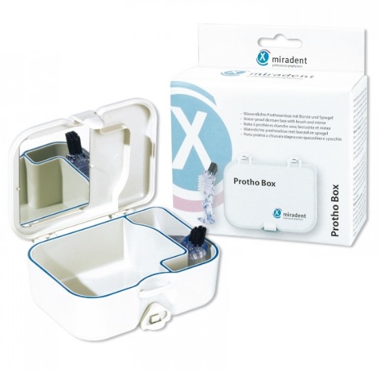Protho Box футляр для хранения съемных зубных протезов щетка в комплекте MIRADENT