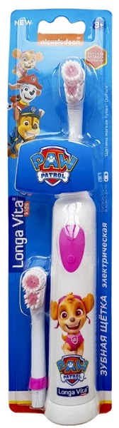 Зубная щетка Long Vita детская 2 насадки Щинячий патруль розовая 3+ арт.KAB3