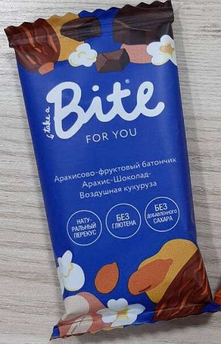 Bite for you Батончик арахис-шоколад-воздушная кукуруза 35г фруктово- ореховый