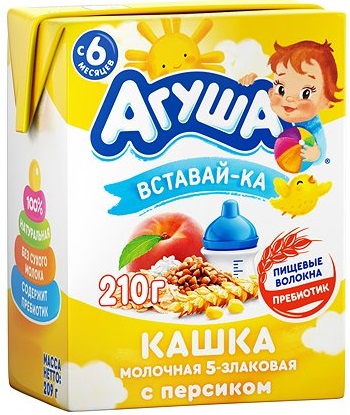 Агуша Кашка молочная 5злаков персик 200мл Вставай-ка с 6мес