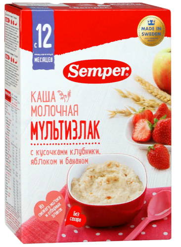 Semper Каша молочная Мультизлак Клуб, ябл, банан 200г с 12мес