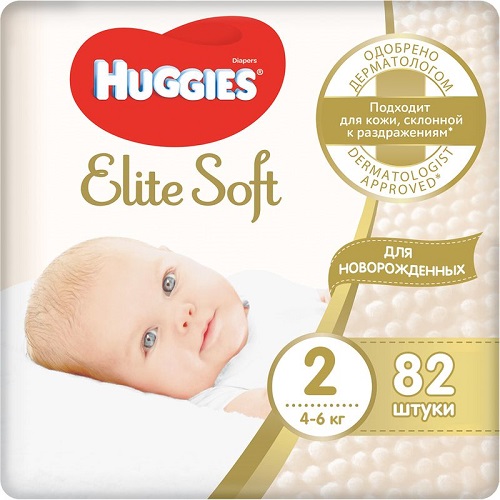 Подгузники для детей HUGGIES ELITE SOFT №2 ( 4-6 кг ) 82 шт