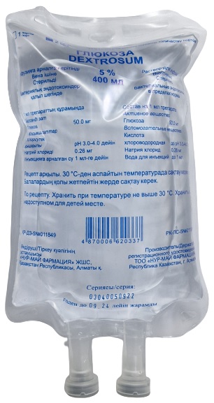 Глюкоза раствор 5% 400 мл ( Нур Май ) мягкая упаковка