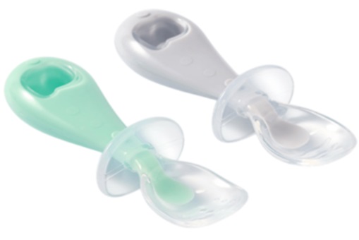 Ложка BABYONO 6м+ (2 шт) Силиконовая мягкая арт.784/02 серый/мятный
