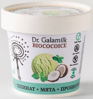 Dr.Galamilk BioCocoIce Десерт взбитый замороженный 100г Кокос+Мята+Шпинат+ Пробиотик
