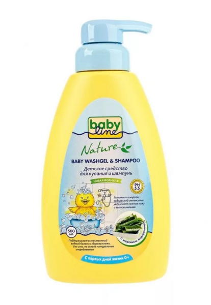 BABY LINE Детское средство для купания и шампунь с морскими водорослями 0м+ 500 мл 