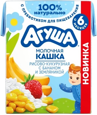 Агуша Кашка Рис-Кукуруза-Банан-Земляника молоч.200мл Вставай-ка с 6мес