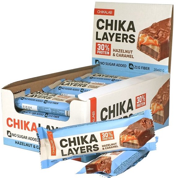 CHIKALAB Батончик глазированный Layers Лесной орех с карамелью 60г