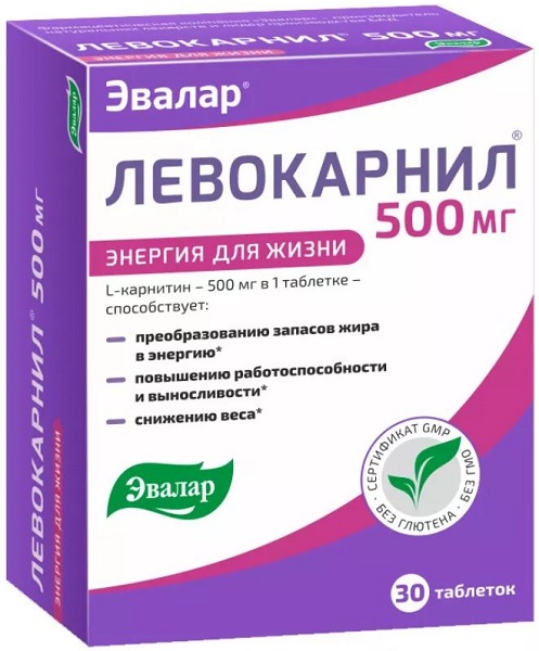 Эвалар Левокарнил табл. 500 мг №30 ( Л-карнитин-500 мг, пантотеновая кислота-6 мг )