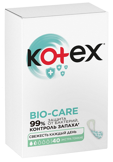 Kotex Liners Bio-Care ежедневные прокладки экстра тонкие №40  ( 1.5 капли )