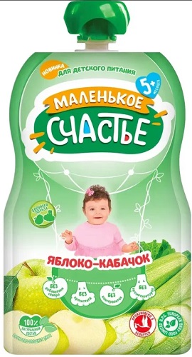 Маленькое счастье Пюре Яблоко Кабачок 90г гуалапак