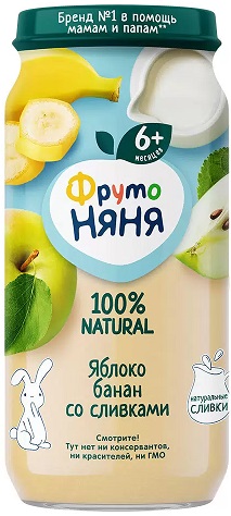 ФрутоНяня Пюре Яблоко банан сливки 250г 