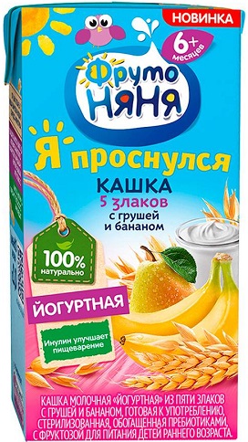 ФрутоНяня Кашка молоч 5 злаков Груша банан 0,2л т/пак. с 6 мес