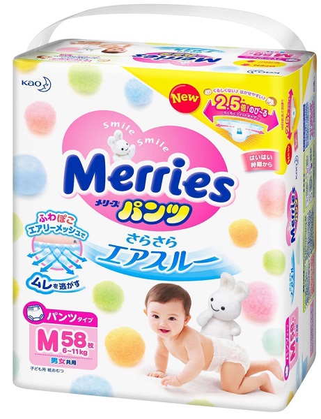 Трусики-подгузники для детей MERRIES M58 (6-11кг) 58 шт (Упаковка)