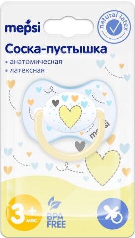Соска-пустышка латексная анатомическая 3+ MEPSI Сердечко 0375