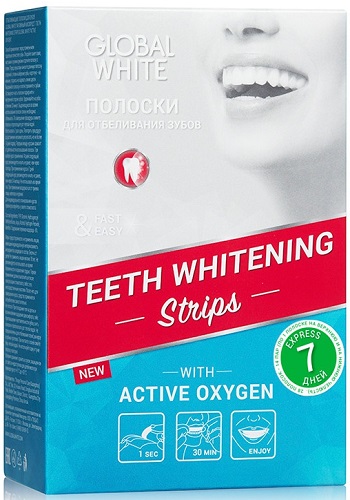 Полоски Отбеливающие для зубов GLOBAL WHITE Активный кислород 7 дней