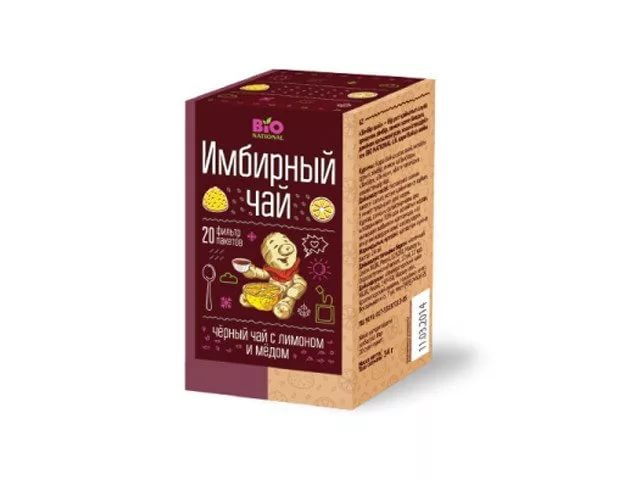 BioNational Имбирный чай черный лимон мед №20