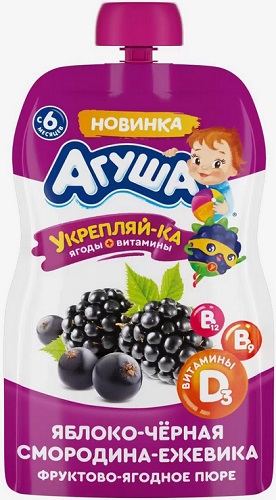 Агуша Пюре Яблоко черная смородина и ежевика 80г пауч