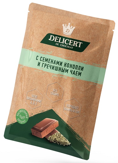 Delicert Шоколад с семенами Конопли и Гречишным Чаем 25 г без сахара