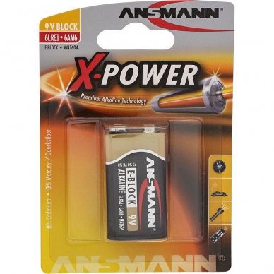 Батарейка ANSMANN 9V Крона (1шт) (6LR61/6AM6/MN1604) X-POWER