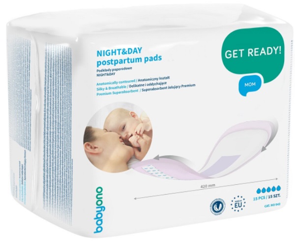 Прокладки Послеродовые BABYONO 15 шт ( 5 капель ) Ночь и день арт.942
