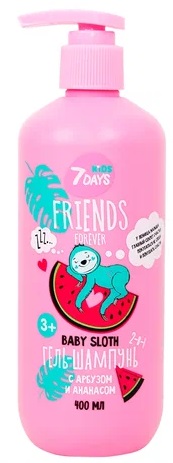 7 Days Baby Sloth Гель шампунь детский 2в1 с Арбузом и Ананасом 400 мл