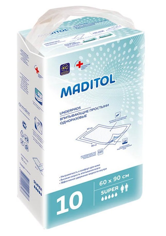 Пеленки одноразовые 60*90см 10шт MADITOL Super