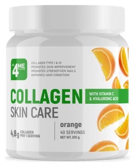 4Me Nutrition Коллаген Collagen Skin care + vitamin C + Hyaluronic Acid 200г Апельсин