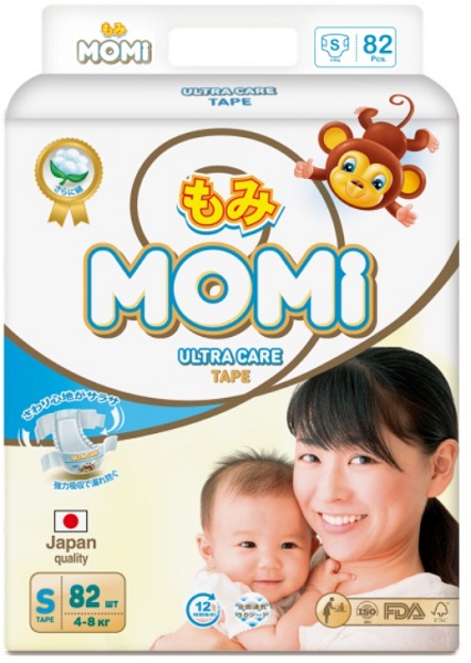 Подгузники для детей MOMI Ultra Care S82 ( 4-8 кг ) 82 шт