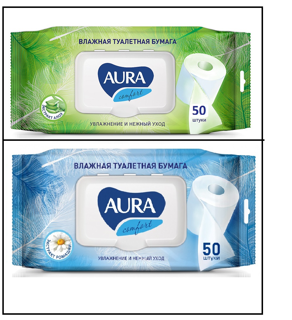 AURA Влажная туалетная бумага 50шт Алоэ Вера/Экстракт Ромашки