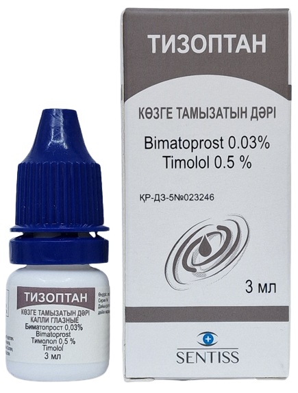 Тизоптан капли глазные 3 мл ( биматопрост 0,03%, тимолол 0,5% )