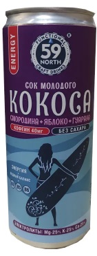 59 NORTH Сок молодого кокоса Энерджи смородина+яблоко+гуарана 330 мл #