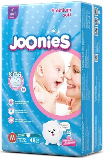 Трусики-подгузники для детей JOONIES M48 ( 6-11 кг ) 48 шт Premium Soft