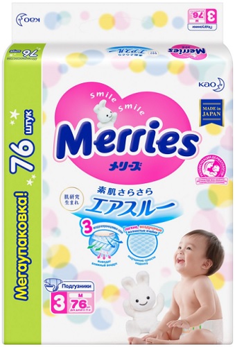Подгузники для детей MERRIES M76 (6-11кг) 76шт