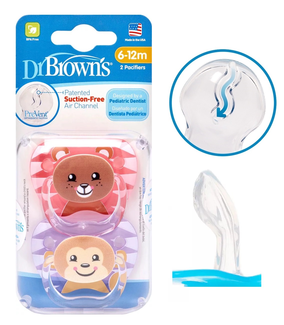 Соска-Пустышка Силиконовая DrBROWNS 6-12м (2шт) арт.PV22014 Pink-Purple PreVent