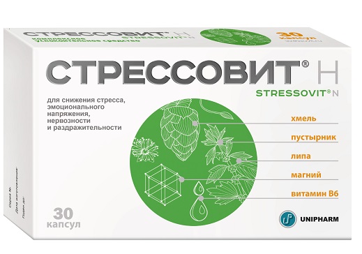 Стрессовит капс. №30 БАД ( хмель, пустырник, липа, магний, витамин В6 ) (Упаковка)