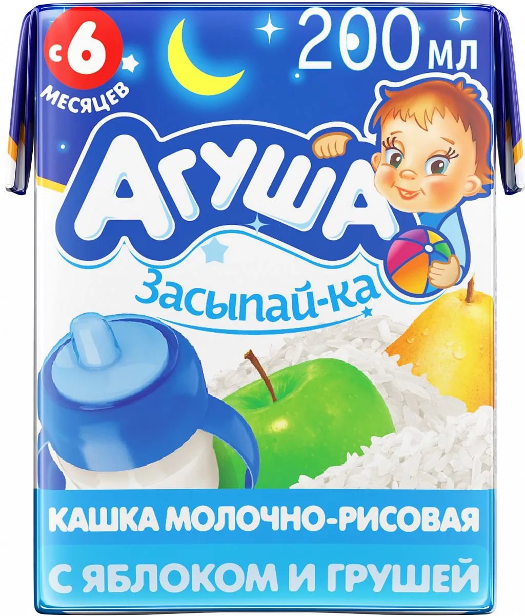 Агуша Кашка Рисовая Яблоко груша молоч.200мл Засыпай-ка