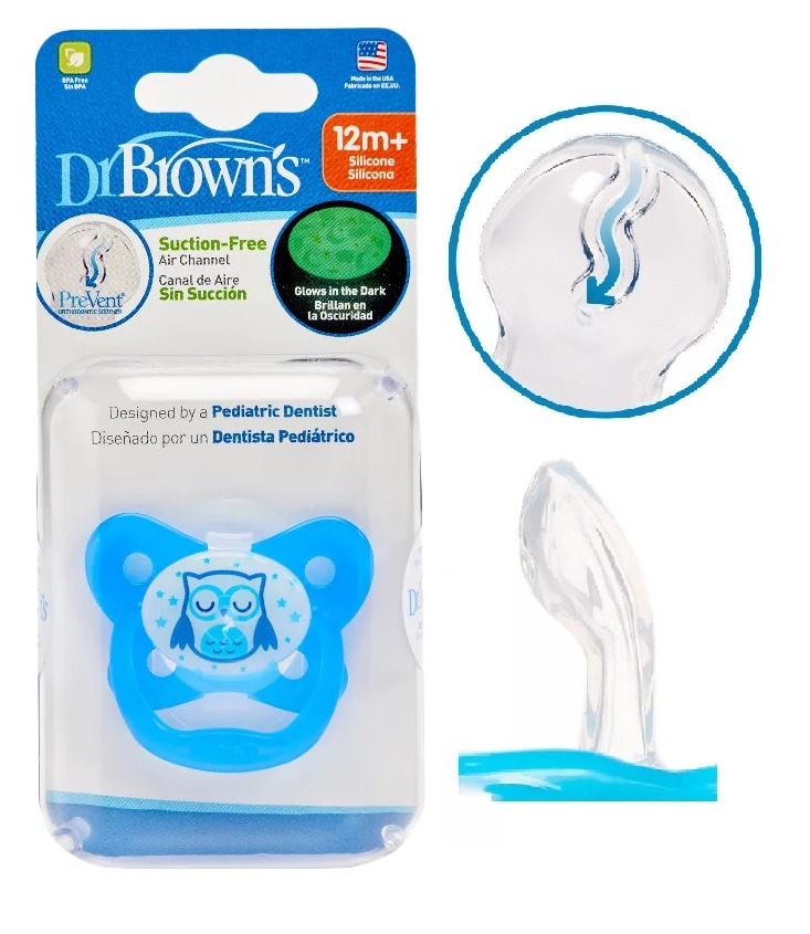 Соска-Пустышка Силиконовая DrBROWNS 12м+ ( 1 шт ) PV31008 Blue PreVent Night
