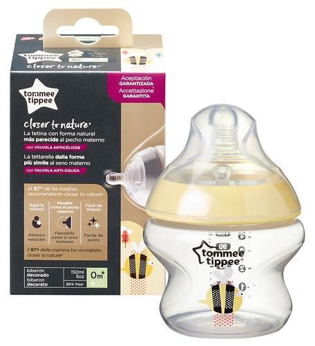 Бутылочка Пластиковая TOMMEE TIPPEE Closer to nature 150мл Соска Силиконовая 0м+ Yellow