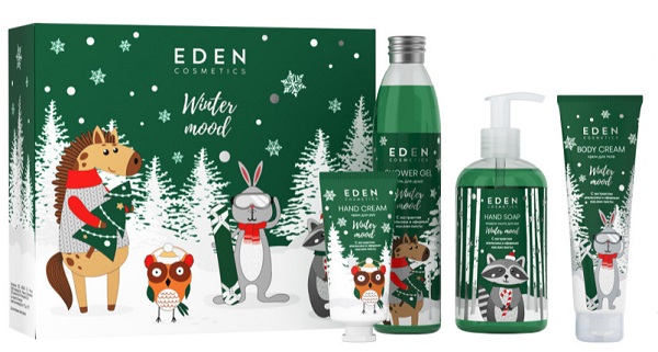 EDEN Winter mood подарочный набор №4 Green (крем для рук+ жидкое мыло+гель для душа+крем для тела)
